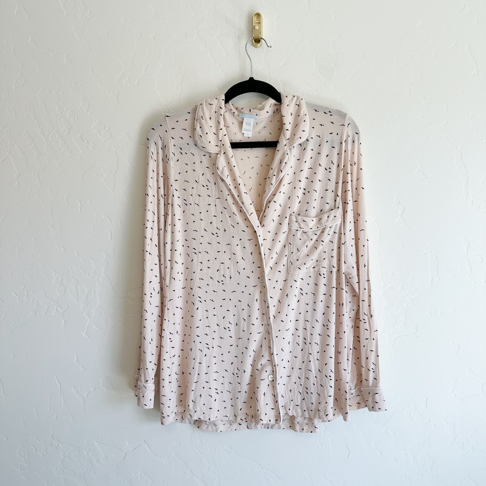 Eberjey | Gisele Bird Print Button Sleep Shirt in Cream